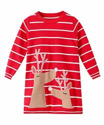 Smiling Pinker Little Girls Christmas Dress Reindeer Snowflake Xmas Gifts Winter Knit Sweater Dresses 3-4T Red 2
