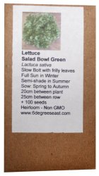 Heirloom Veg Seeds - Lettuce - Salad Bowl Green