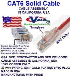 Made In Usa Vaster Sku -81977-16 Ft 20 Pcs pack Red CAT6 Patch Cable "not Cca Wire" 100% Copper Ul Csa Cmr Etl 23AWG Solid