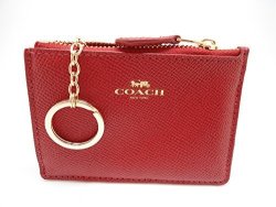Coach Signature Leather MINI Skinny Id Wallet Key Pouch Logo Red