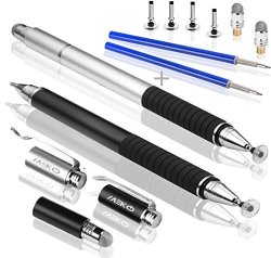 Meko 3-IN-1 Precision Series Disc Stylus Pen 6-INCH 2 Piece With 4 Pieces Disc 2 Pieces Fiber Tip And 2 Pieces Refill Ink - Black silver
