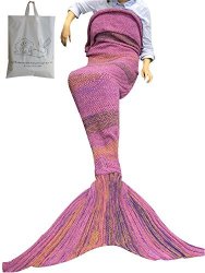 Fadfay Designer Mermaid Tail Blanket Crochet Mermaid Blanket Knitted Mermaid Tail 28"59" Pink 2