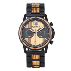 Dual Time Zone Zebrawood Wooden Men's Watch E15-1
