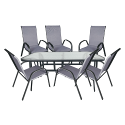 Steel Patio Dining Set With 1 Table And 6 Stylish Textilene Chairs