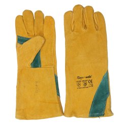 Yellow Welding Glove With Green Reinforced Palm Elbow Length 8" - Pinnacle Welding