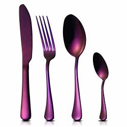 Rield 16-PIECE Essential Flatware Set Purple Rust-resistant Stainless Steel Silverware Tableware For 4 Finely Polished Surface Smooth Round Edges Dishwasher Safe