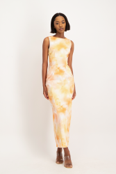 Lira Panel Detail Tie Dye Dress - Peach Sunset - XS