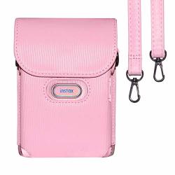 Blummy Classic Vintage Pu Leather Case Compatible With Fujifilm Instax MINI Link Smartphone Printer Ash White Dusky Pink