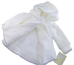 Baby Dove Knited Popcorn Style Crocheted Sweater Jacket With Hood 6-9 Months White