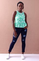Ladies' Floral Sleeveless Top - Green - Green 38