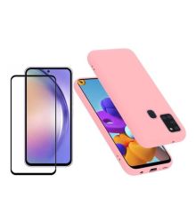 Silicone Phone Case & Screen Protector Combo For Samsung Galaxy A21S-PINK