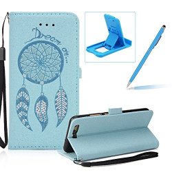Blue Leather Case For Huawei P10 Plus Strap Flip Wallet Cover For Huawei P10 Plus Herzzer Luxury Stylish Shining Bling Glitter Dreamcatcher Design Pu