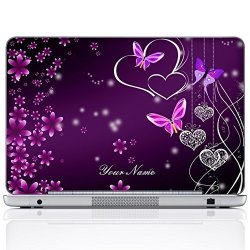 Meffort Inc Personalized Laptop Notebook Notebook Skin Sticker Cover Art Decal Customize Your Name 10 Inch Purple Hearts Butterflies