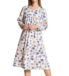 Calida Women's Soft Cotton Long Sleeve Nightgown 33000 XL Floral Denim Print
