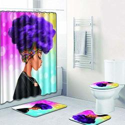 Evermarket Creative Colorful Printing Toilet Pad Cover Bath Mat Shower Curtain Set For Bathroom Decor 4 Pcs Set - 1 Shower Curtain & 3