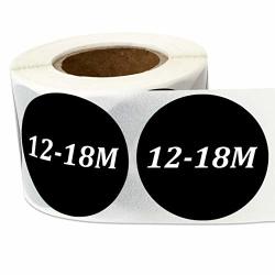 3 Roll - Baby Sizing: 12 To 18 Months Labels For Newborns Baby Sizing Baby Sizes Black 1.25" Round - 900 Labels