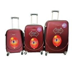 Abs 3PC Luggage Sets -hardshell Lightweight Durable Suitcase With Spinner Wheels Dark Red