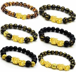 Rioso 6 Pieces Chinese Feng Shui Bracelet Pixiu Good Luck Bead Bracelets For Men Women Amulet Dragon Lucky Charm Pi Yao Attract Wealth Money Jewelry