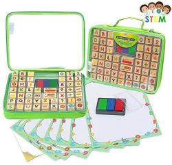 IKura Express Alphabet Rubber Stamps - 67 Pcs. Set Of Abc Numbers Emojis W 3 Color Ink Pad And Carrying Case. Non-toxic Washable Crafts For Children Teachers A