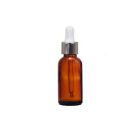 30ML Amber Glass Aromatherapy Bottle With Pipette - White & Silver Collar 18 78