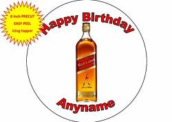 Baking Bling Bottle Johnnie Walker Red Label Whisky Personalised Name 8 Inch Round Edible Icing Cake Topper Decoration