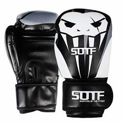 SOTF Leather Boxing Gloves Training Bag Gloves White Black 10 Oz