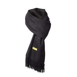 Black Cashmere Scarf For Womens And Mens Super Soft Fashion Long Tassel Scarf 80.7X25.6 In