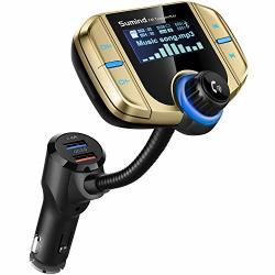 Upgraded Version Sumind Car Bluetooth Fm Transmitter Wireless Radio Adapter Hands-free Kit With 1.7 Inch Display QC3.0 And Smart 2.4A USB Ports Aux Output