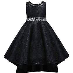 Flower Girls Vintage Overlay Lace Beaded Rhinestone Bridesmaid Wedding Tulle Dresses Party Evening Gown Black 8-9 Years