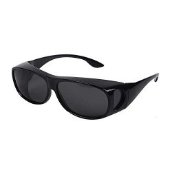 HD Night Day Vision Driving Wrap Around Anti Glare Sunglasses With Polarized Lens For Man And Women Black Lens+ Bright Black Frame