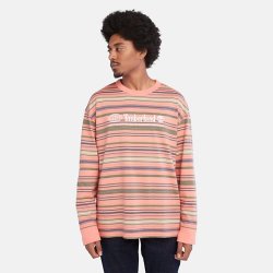 Long-sleeve Striped Tee For Men In Pink - XXL Pink