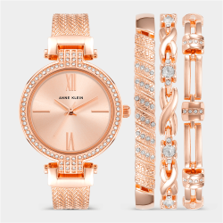 Anne Klein Women&apos S Rose Plated Bracelet Bangle & Watch Set