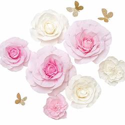 Ling's Moment Paper Flowers Decorations Set Of 7 Handcrafted Large Crepe Paper Rose Peony For Wall Baby Nursery Wedding Backdrop Bridal Shower Centerpiece Monogram