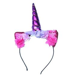 Glitter Mowang Unicorn Halloween Party Cosplay Girls Horn Flower Hairband Headband