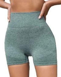 Gym Shorts For Women High Waisted Butt Lifting Yoga Pants- Green