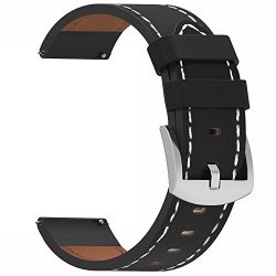 For Samsung Gear S3 Watch Bands Black Large Austrake Replacement Leather Strap With Stainless Steel Buckle For Samsung Gear S3 Classic Frontier Smartwatch Band Silver