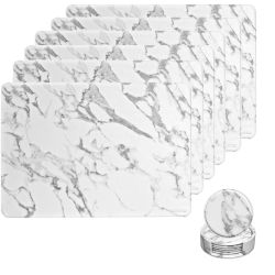 Premium Marble Pattern Pu Leather 6 Placemats & 6 Coasters Set- L