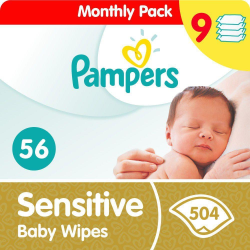 Pampers Sensitive Baby Wipes Value Pack - 9X56 - Total Count 504 Wipes