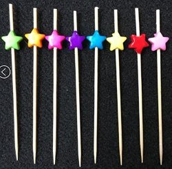 Putwo Cocktail Picks Bamboo Handmade Appetizer Toothpicks Sticks 4.7 100CT Assorted Color Stars