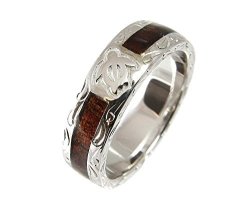 Genuine Hawaiian Koa Wood Eternity Wedding Band Ring Honu Turtle 925 Silver 6MM Size 11