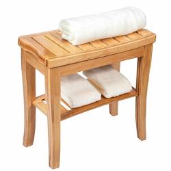 Bamboo Shower Chair Seat Bench With Towel Shelf Waterproof Shower Chair Bathroom Seat Stool Spa Chair Non Slip Tub Safety Indoor Outdoor For Handicap