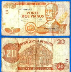 Bolivia 20 Bolivianos 1986 South America Banknote