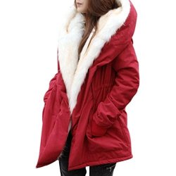 Women Coat New Hot Women Winter Warm Thick Fleece Faux Fur Coat Jacket Parka Hooded Trench Outwear By Neartime ??asian Sizel Red