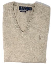 Polo Ralph Lauren Mens Pima Cotton V-neck Sweater Natural M