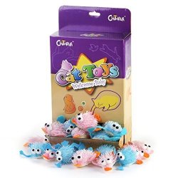 Chiwava 12PCS 2.5" Soft Furry Cat Toy Plush Rattle Duck Frog Interactive Play For Pet Cat Kitten Assorted Color