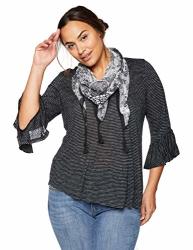 Oneworld Women's Plus Size 3 4 Sleeve Stripe Top With Tassel Scarf Black 1X