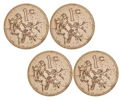 South African 1 Cent Mossie - Sparrow - Coin Coasters - Set Of 4
