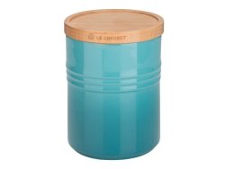Le Creuset Medium Stoneware Storage Jar With Wooden Lid Caribbean Blue