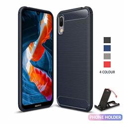 Scl Blue Case Compatible With Huawei Y6 2019 HUAWEI Y6 Pro 2019 Carbon Fiber Effect Gel Grip Protection Cover Anti Scratch Anti Collision Shockproof