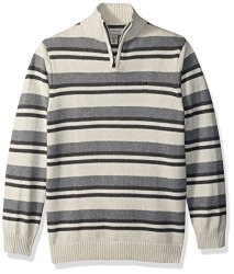 Calvin Klein Big Boys' Halt Stripe Half-zip Sweater Oatmeal Heather Small 8